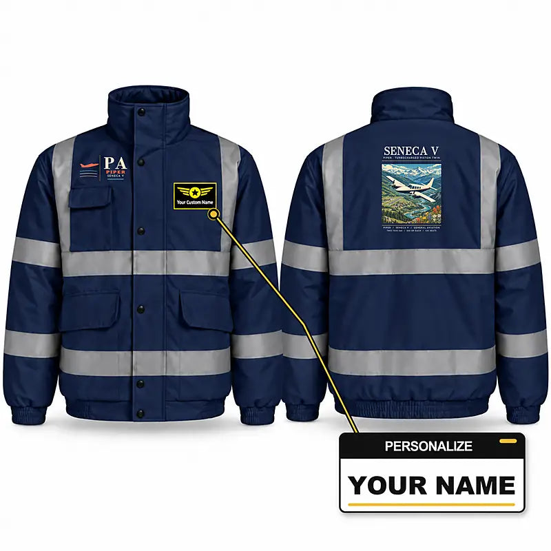 Piper PA-34-220T Seneca V Reflective Winter Jackets - Poster + Name - Navy Blue