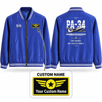 Thumbnail for Piper PA-34-220T Seneca V Stylish Jackets - Baseball Collar - Original + Name - Royal Blue