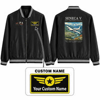 Thumbnail for Piper PA-34-220T Seneca V Stylish Jackets - Baseball Collar - Poster + Name - Black