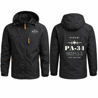 Thumbnail for Piper PA-34-220T Seneca V Stylish Jackets - Hooded Windbreaker - Heritage - Black