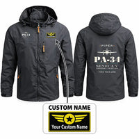 Thumbnail for Piper PA-34-220T Seneca V Stylish Jackets - Hooded Windbreaker - Heritage + Name - Charcoal