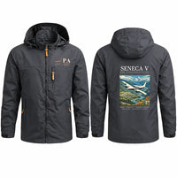 Thumbnail for Piper PA-34-220T Seneca V Stylish Jackets - Hooded Windbreaker - Poster - Charcoal