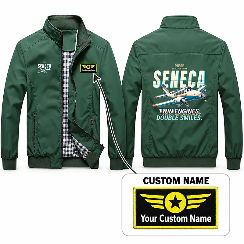 Piper PA-34-220T Seneca V Stylish Jackets - Stand Collar - Cartoon + Name - Green