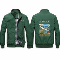 Thumbnail for Piper PA-34-220T Seneca V Stylish Jackets - Stand Collar - Poster - Green