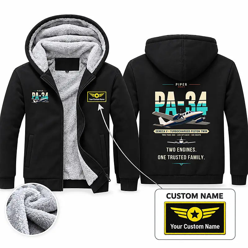 Piper PA-34-220T Seneca V Zipped Sweatshirts - Original + Name - Black