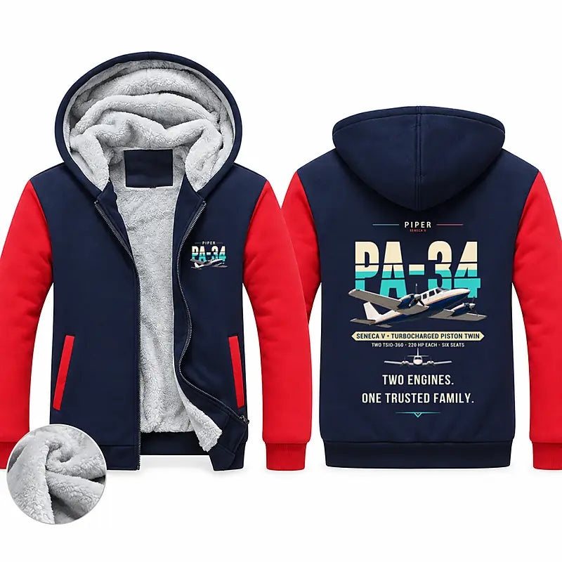 Piper PA-34-220T Seneca V Zipped Sweatshirts - Original - Navy & Red