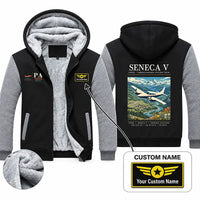 Thumbnail for Piper PA-34-220T Seneca V Zipped Sweatshirts - Poster + Name - Black & Gray