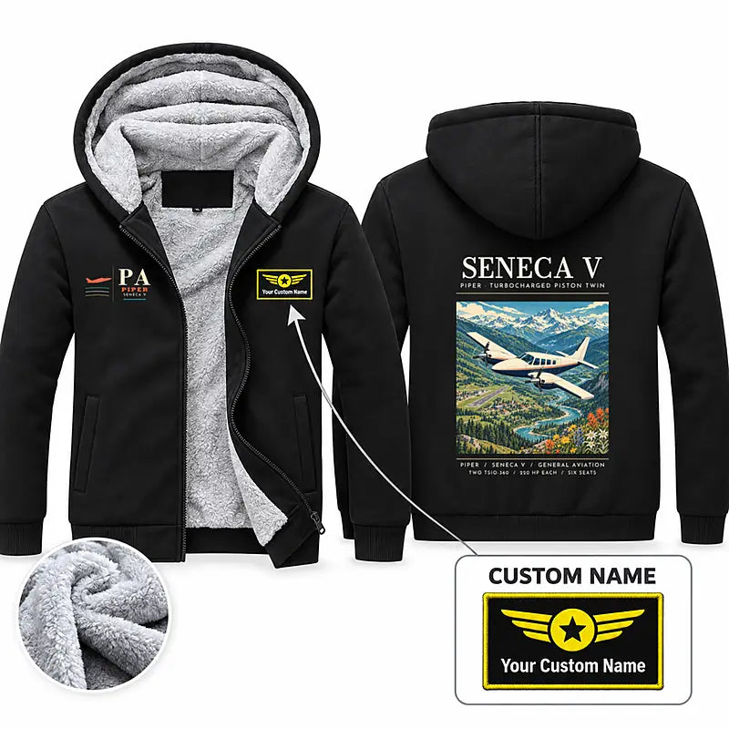 Piper PA-34-220T Seneca V Zipped Sweatshirts - Poster + Name - Black