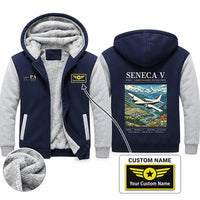 Thumbnail for Piper PA-34-220T Seneca V Zipped Sweatshirts - Poster + Name - Navy & Gray