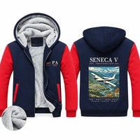 Thumbnail for Piper PA-34-220T Seneca V Zipped Sweatshirts - Poster - Navy & Red