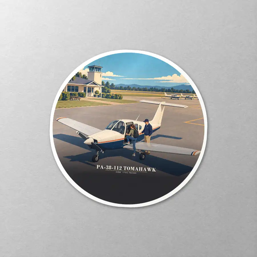 Piper PA-38-112 Tomahawk - 3D - Circle Sticker - Close-up