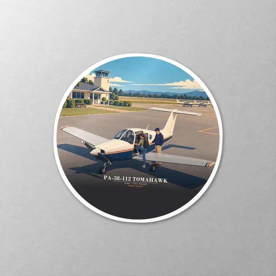 Piper PA-38-112 Tomahawk - 3D + Name - Circle Sticker - Close-up
