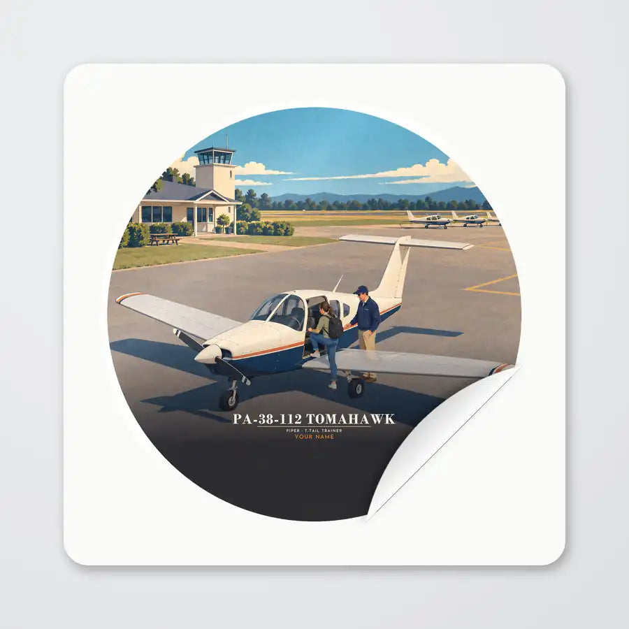 Piper PA-38-112 Tomahawk - 3D + Name - Circle Sticker - Peel