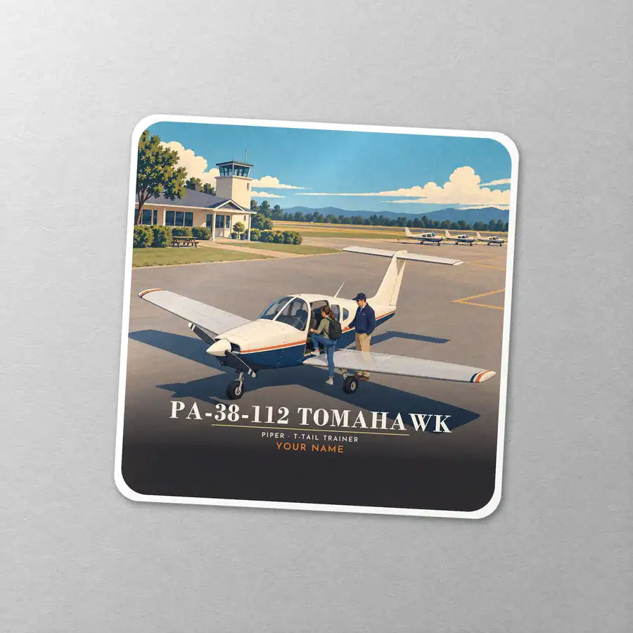 Piper PA-38-112 Tomahawk - 3D + Name - Square Sticker - Close-up