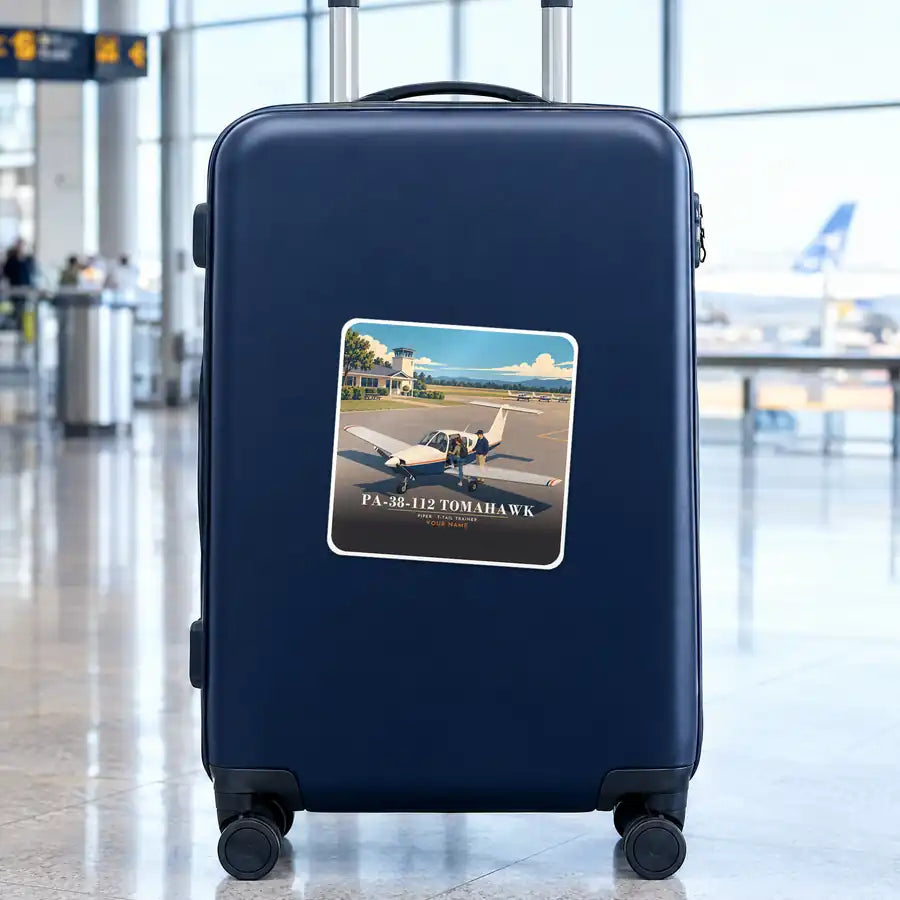 Piper PA-38-112 Tomahawk - 3D + Name - Square Sticker - Suitcase