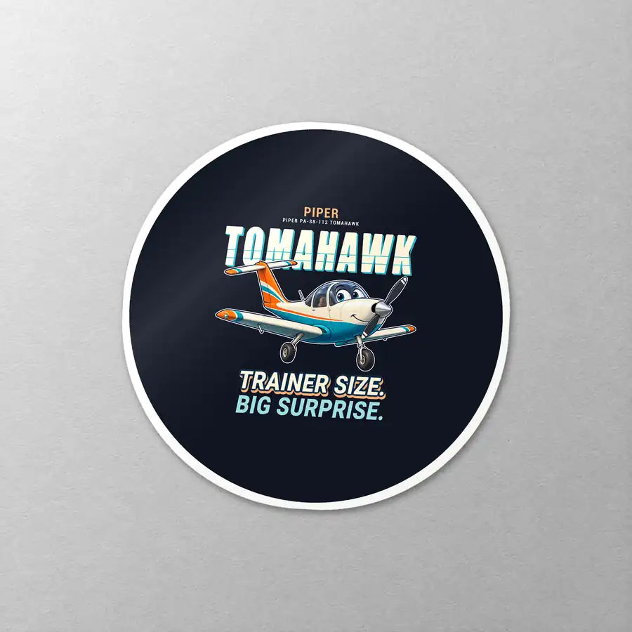 Piper PA-38-112 Tomahawk - Cartoon - Circle Sticker - Close-up