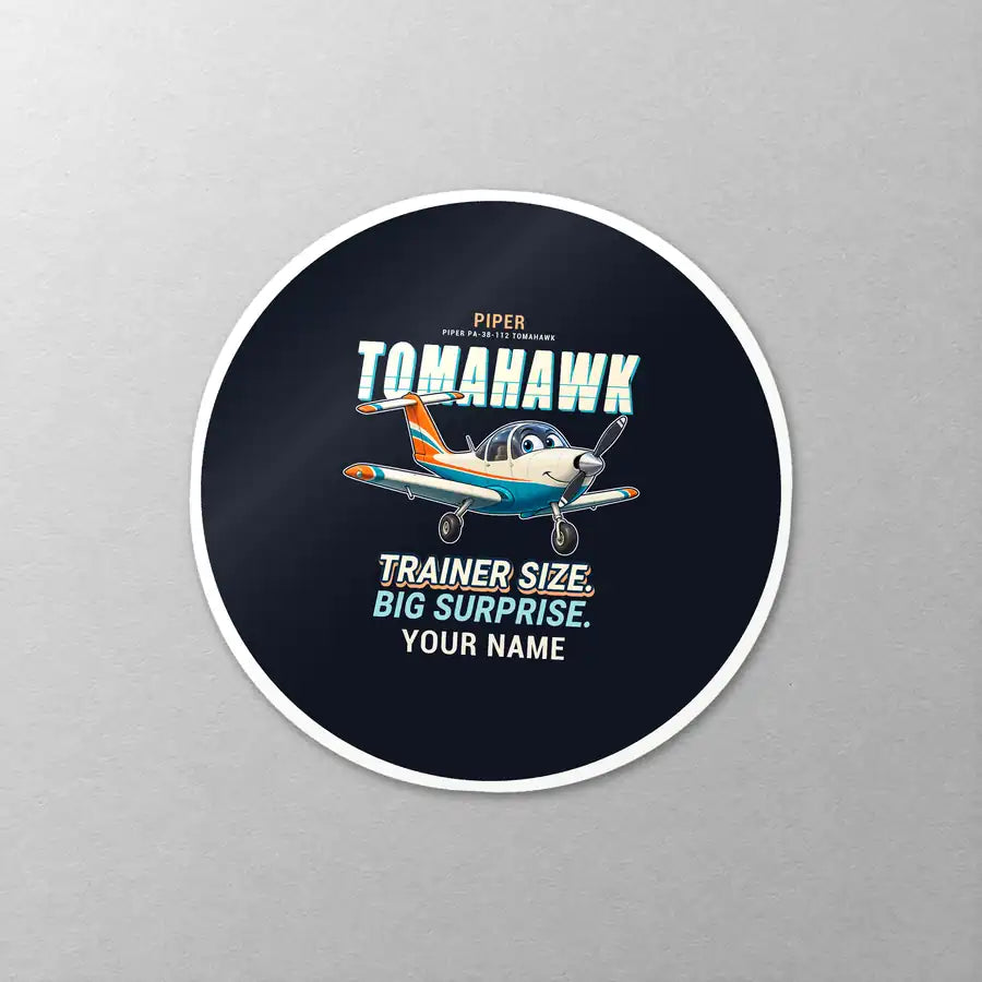 Piper PA-38-112 Tomahawk - Cartoon + Name - Circle Sticker - Close-up
