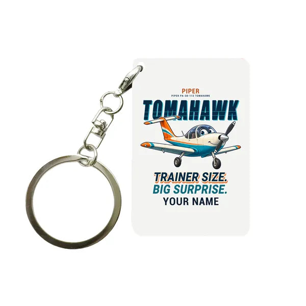 Piper PA-38-112 Tomahawk - Cartoon + Name - Key Chain - White