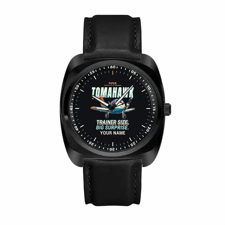 Piper PA-38-112 Tomahawk - Cartoon + Name - Luxury Cushion - Black and Black Strap