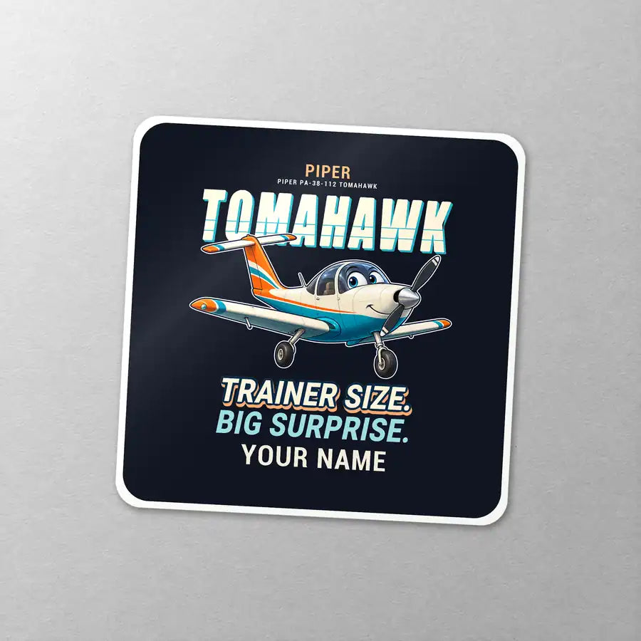 Piper PA-38-112 Tomahawk - Cartoon + Name - Square Sticker - Close-up