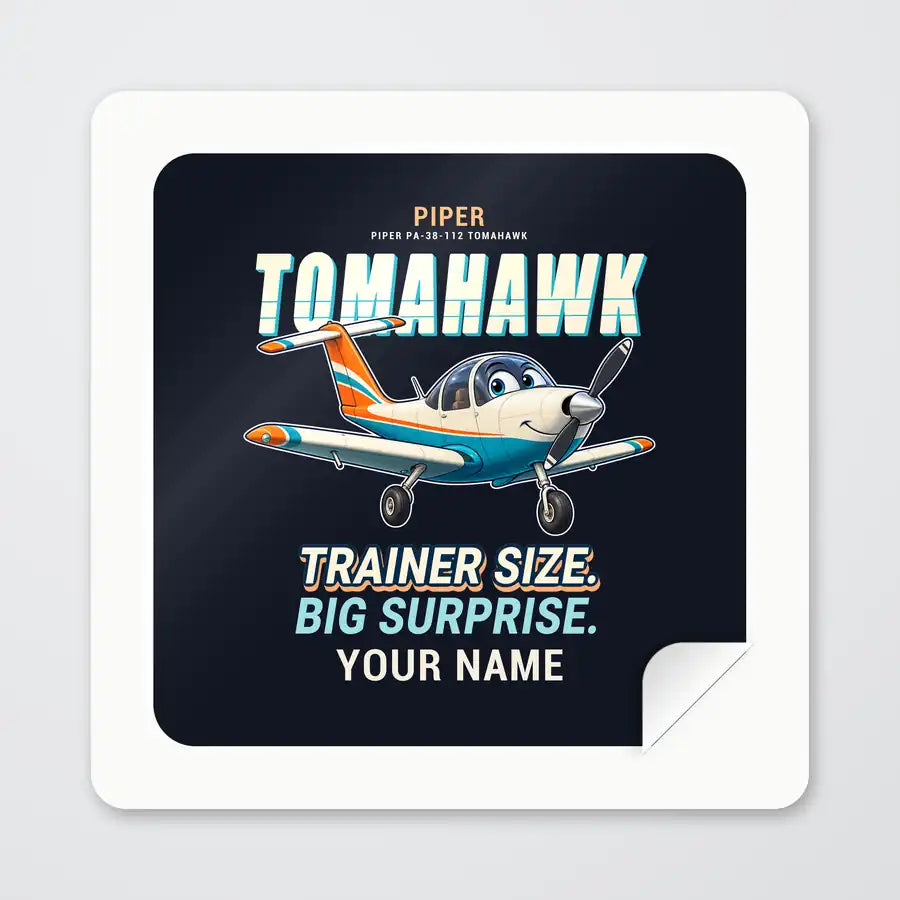 Piper PA-38-112 Tomahawk - Cartoon + Name - Square Sticker - Peel