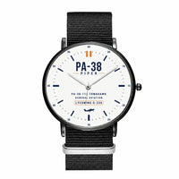 Thumbnail for Piper PA-38-112 Tomahawk - Classic - White - Slim Leather - Black and Black Nylon Strap