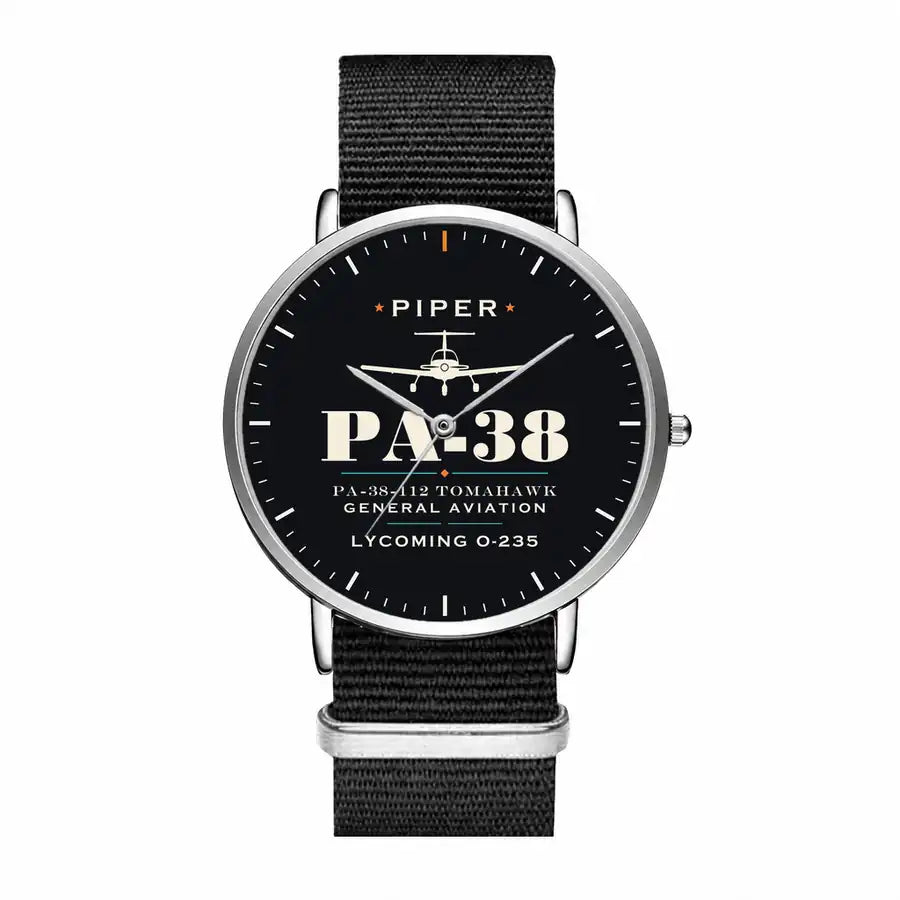 Piper PA-38-112 Tomahawk - Heritage - Slim Leather - Silver and Black Nylon Strap