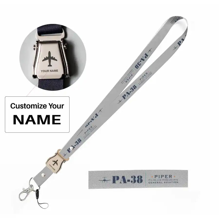Piper PA-38-112 Tomahawk Lanyard & ID Holders seat belt lanyard - Heritage - Light Gray with name