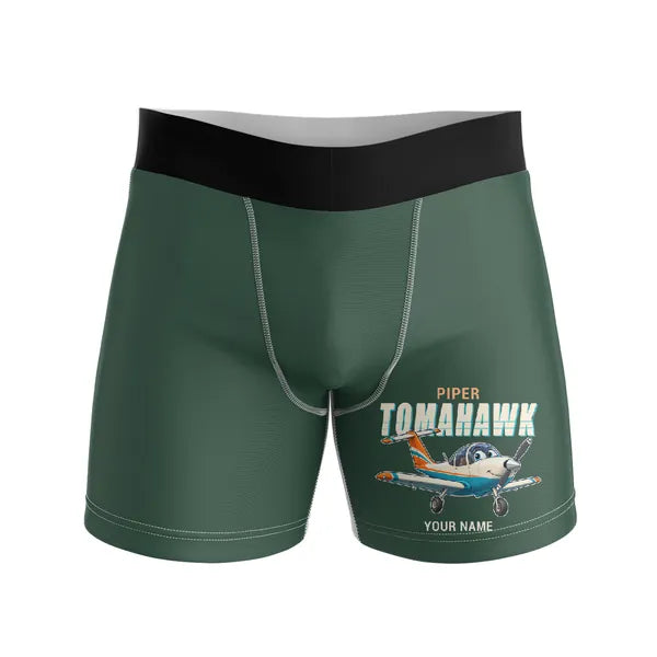 Piper PA-38-112 Tomahawk - Men Boxers - Cartoon + Name - Dark Green