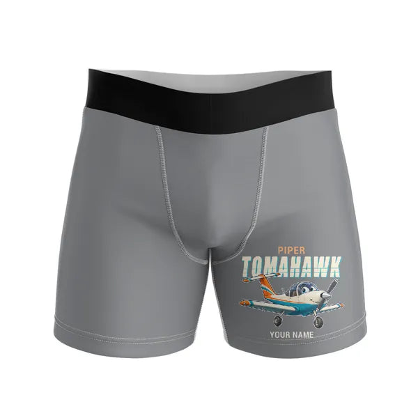 Piper PA-38-112 Tomahawk - Men Boxers - Cartoon + Name - Gray