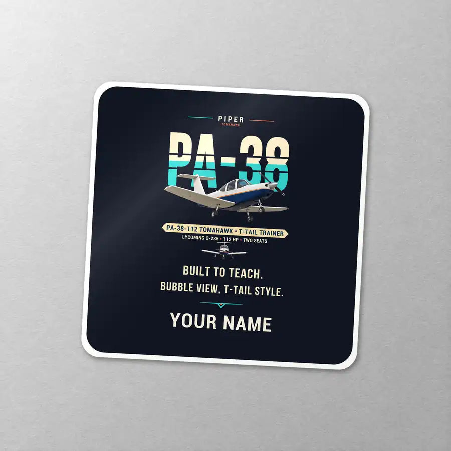 Piper PA-38-112 Tomahawk - Original + Name - Square Sticker - Close-up