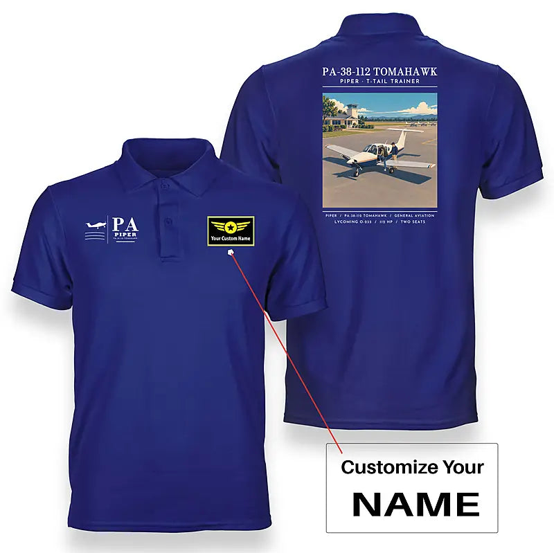 Piper PA-38-112 Tomahawk - Poster - Double-Side Polo - Blue + Name
