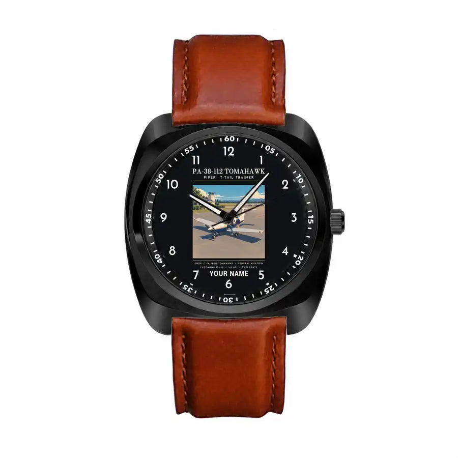 Piper PA-38-112 Tomahawk - Poster + Name - Luxury Cushion - Black and Dark Brown Strap