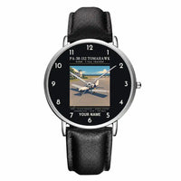 Thumbnail for Piper PA-38-112 Tomahawk - Poster + Name - Slim Leather - Silver and Black Leather Strap