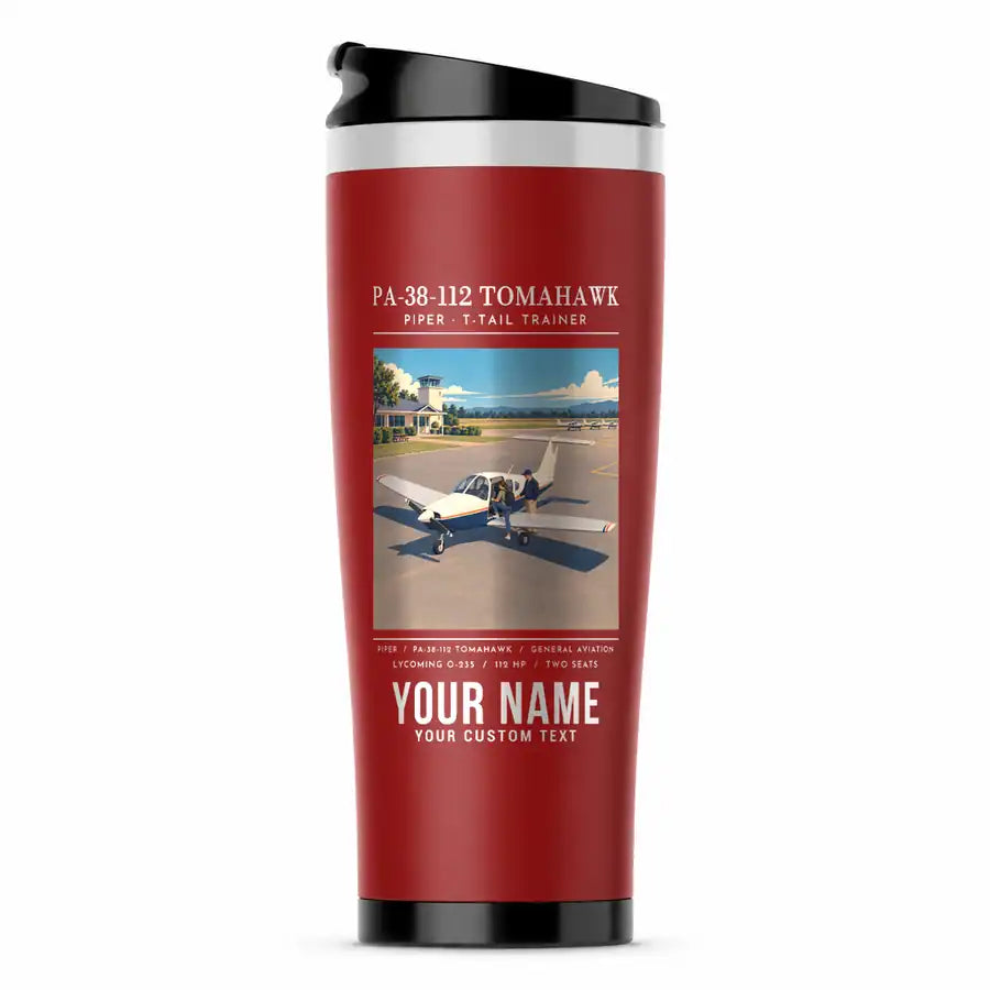 Piper PA-38-112 Tomahawk - Poster + Name - Stainless Steel (No Holder) - Red