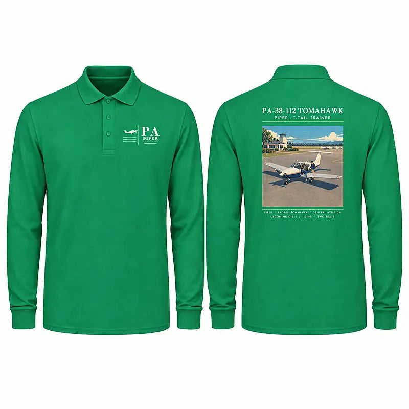 Piper PA-38-112 Tomahawk Premium Polo T-Shirts - Poster - Long Sleeve - Green