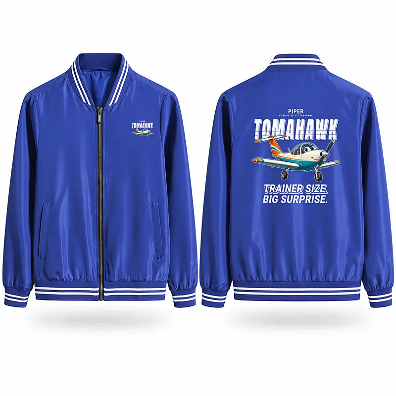 Piper PA-38-112 Tomahawk Stylish Jackets - Baseball Collar - Cartoon - Royal Blue