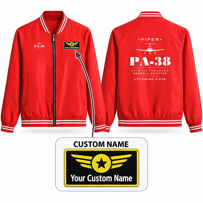 Piper PA-38-112 Tomahawk Stylish Jackets - Baseball Collar - Heritage + Name - Red