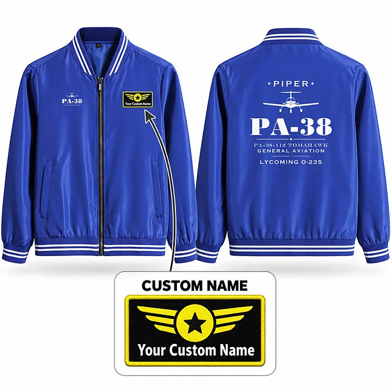 Piper PA-38-112 Tomahawk Stylish Jackets - Baseball Collar - Heritage + Name - Royal Blue