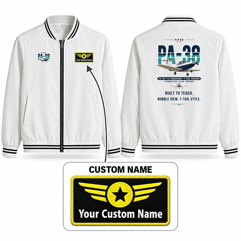 Piper PA-38-112 Tomahawk Stylish Jackets - Baseball Collar - Original + Name - White
