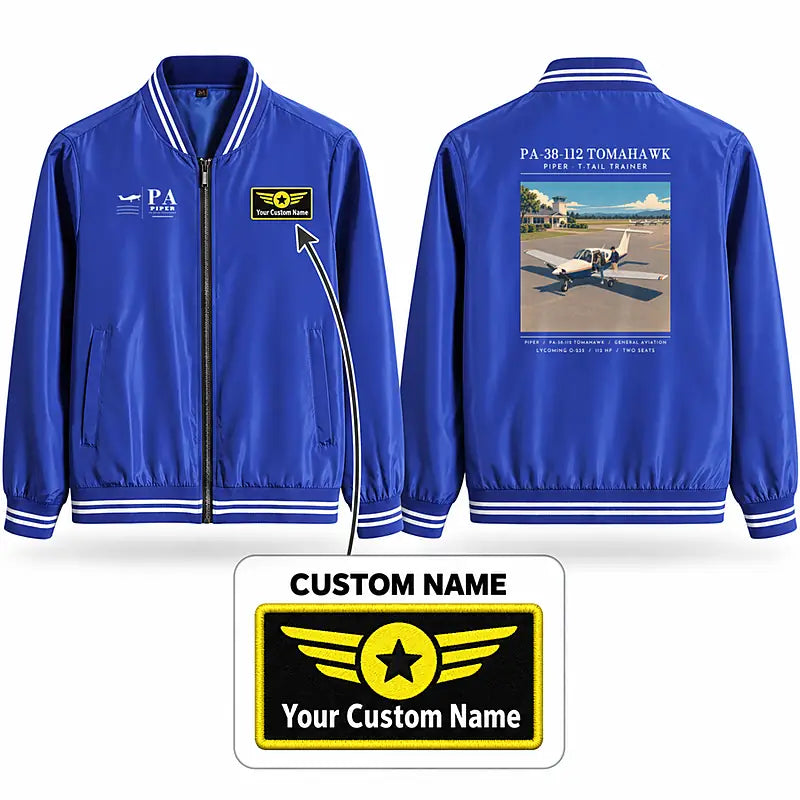 Piper PA-38-112 Tomahawk Stylish Jackets - Baseball Collar - Poster + Name - Royal Blue