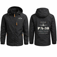 Thumbnail for Piper PA-38-112 Tomahawk Stylish Jackets - Hooded Windbreaker - Heritage - Black