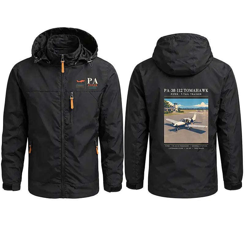 Piper PA-38-112 Tomahawk Stylish Jackets - Hooded Windbreaker - Poster - Black