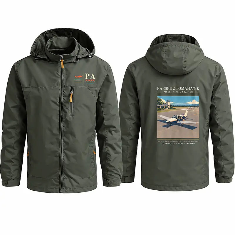 Piper PA-38-112 Tomahawk Stylish Jackets - Hooded Windbreaker - Poster - Olive Green