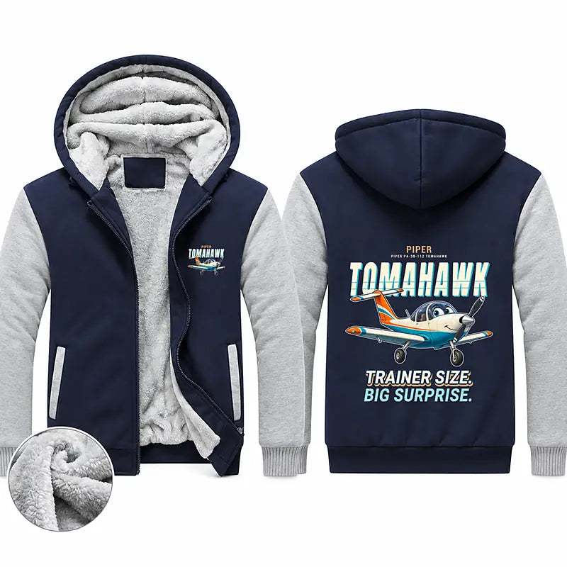 Piper PA-38-112 Tomahawk Zipped Sweatshirts - Cartoon - Navy & Gray