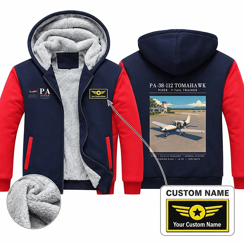 Piper PA-38-112 Tomahawk Zipped Sweatshirts - Poster + Name - Navy & Red