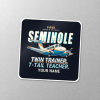 Thumbnail for Piper PA-44-180 Seminole - Cartoon + Name - Square Sticker - Close-up