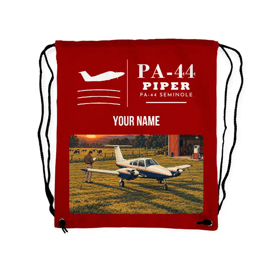 Piper PA-44-180 Seminole - Drawstring Bag - Classic + Name - Red