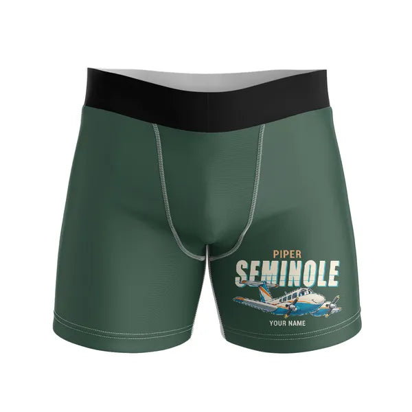 Piper PA-44-180 Seminole - Men Boxers - Cartoon + Name - Dark Green