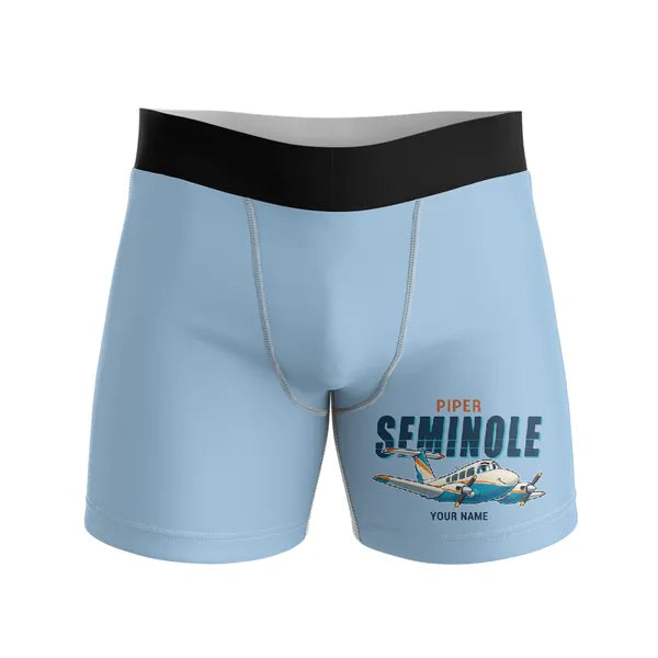 Piper PA-44-180 Seminole - Men Boxers - Cartoon + Name - Light Blue